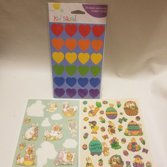 4 sheets of greeting card co stickers- 2 vtg Easter, & 2 of hearts - Picture 1 of 9